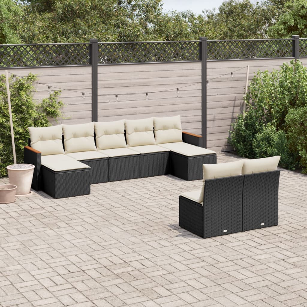 Set Divani Da Giardino 9 Pz Con Cuscini Nero In Polyrattan