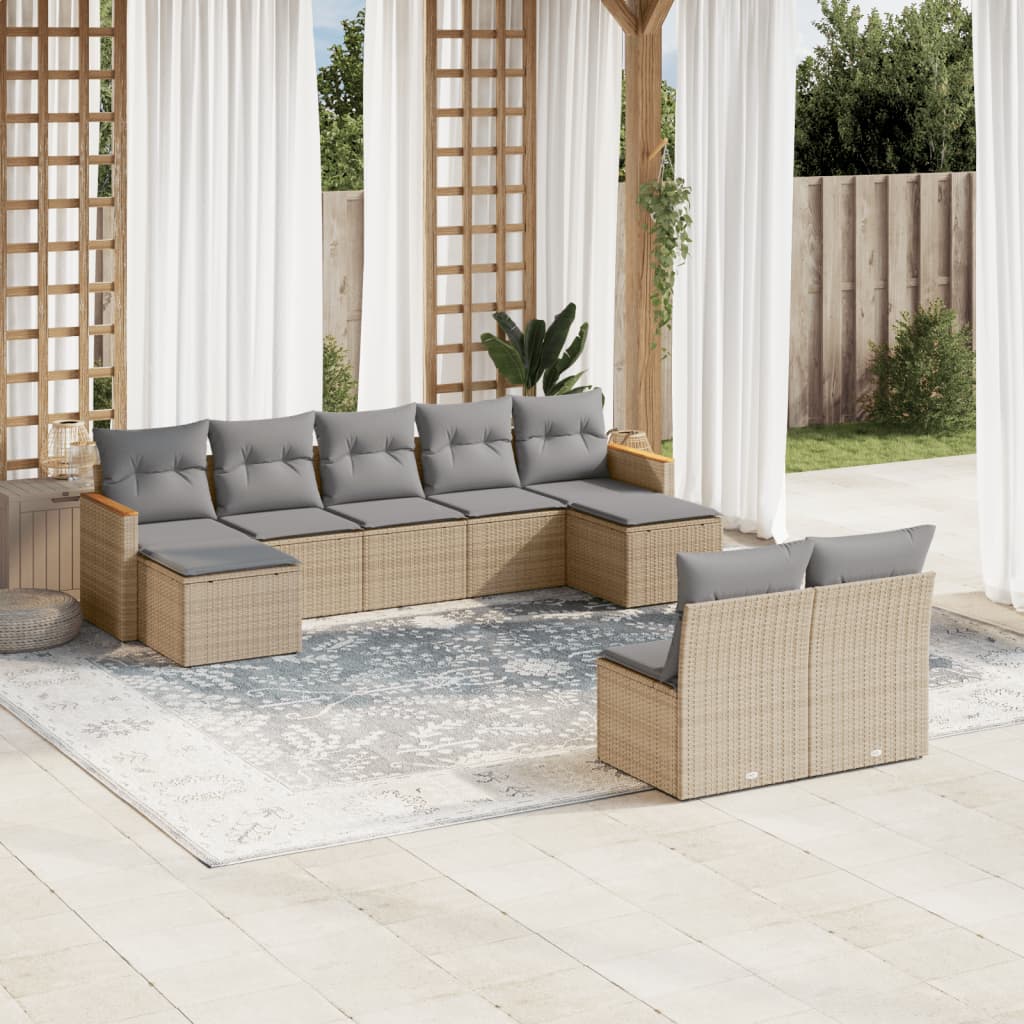 Set Divano Da Giardino 9 Pz Con Cuscini Beige In Polyrattan