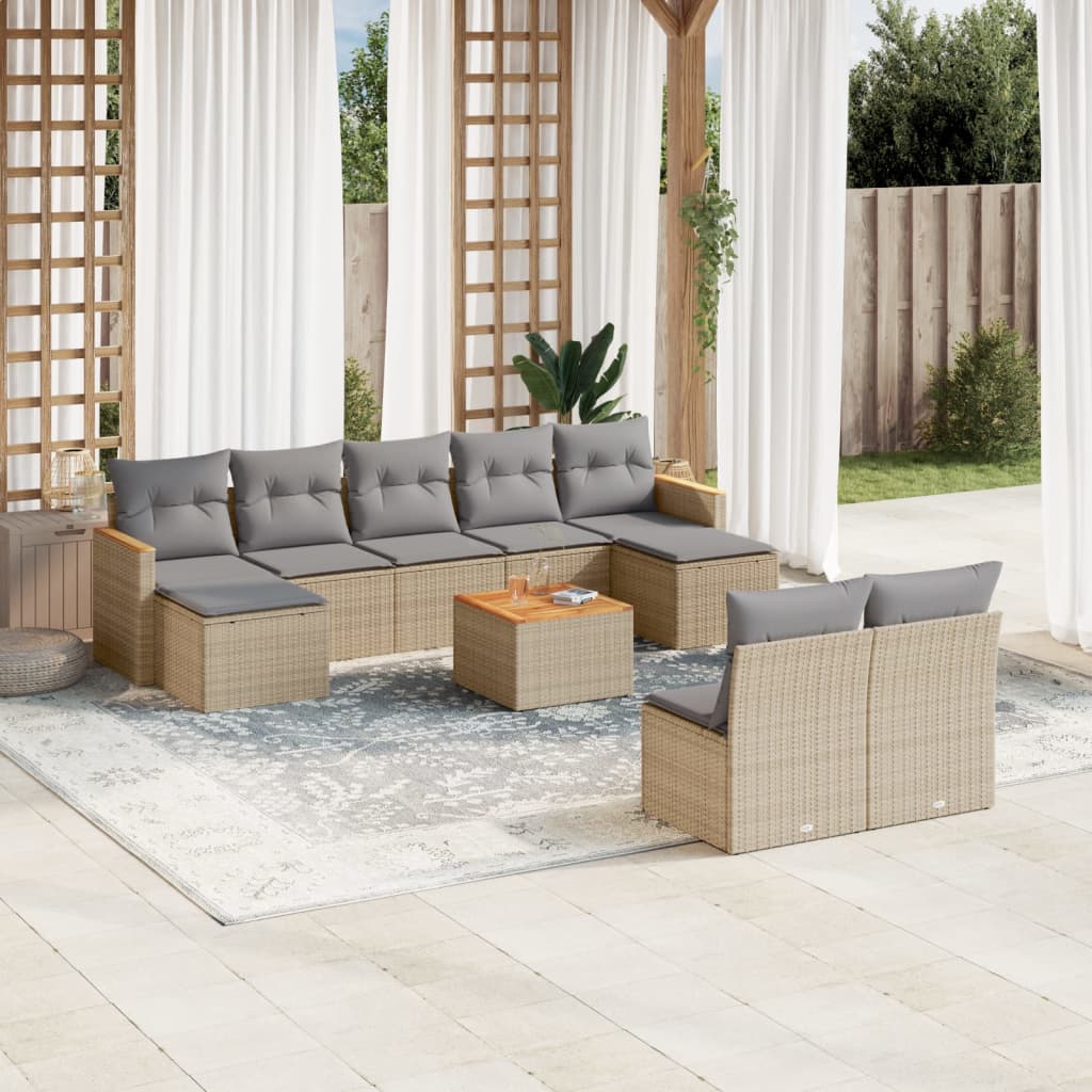 Set Divano Da Giardino 10 Pz Con Cuscini Beige In Polyrattan