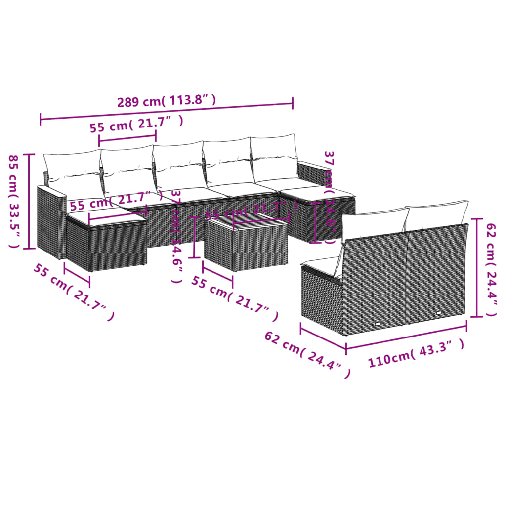 Set Divano Da Giardino 10 Pz Con Cuscini Beige In Polyrattan - Image 3