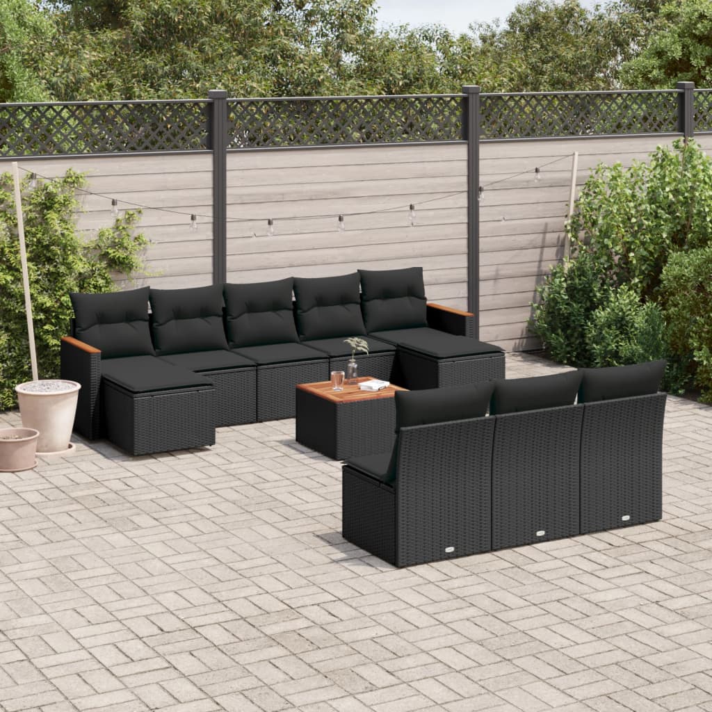 Set Divani Da Giardino 11 Pz Con Cuscini In Polyrattan Nero