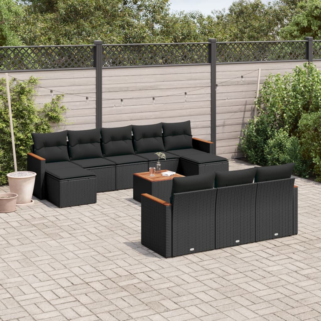 Set Divani Da Giardino 11 Pz Con Cuscini In Polyrattan Nero
