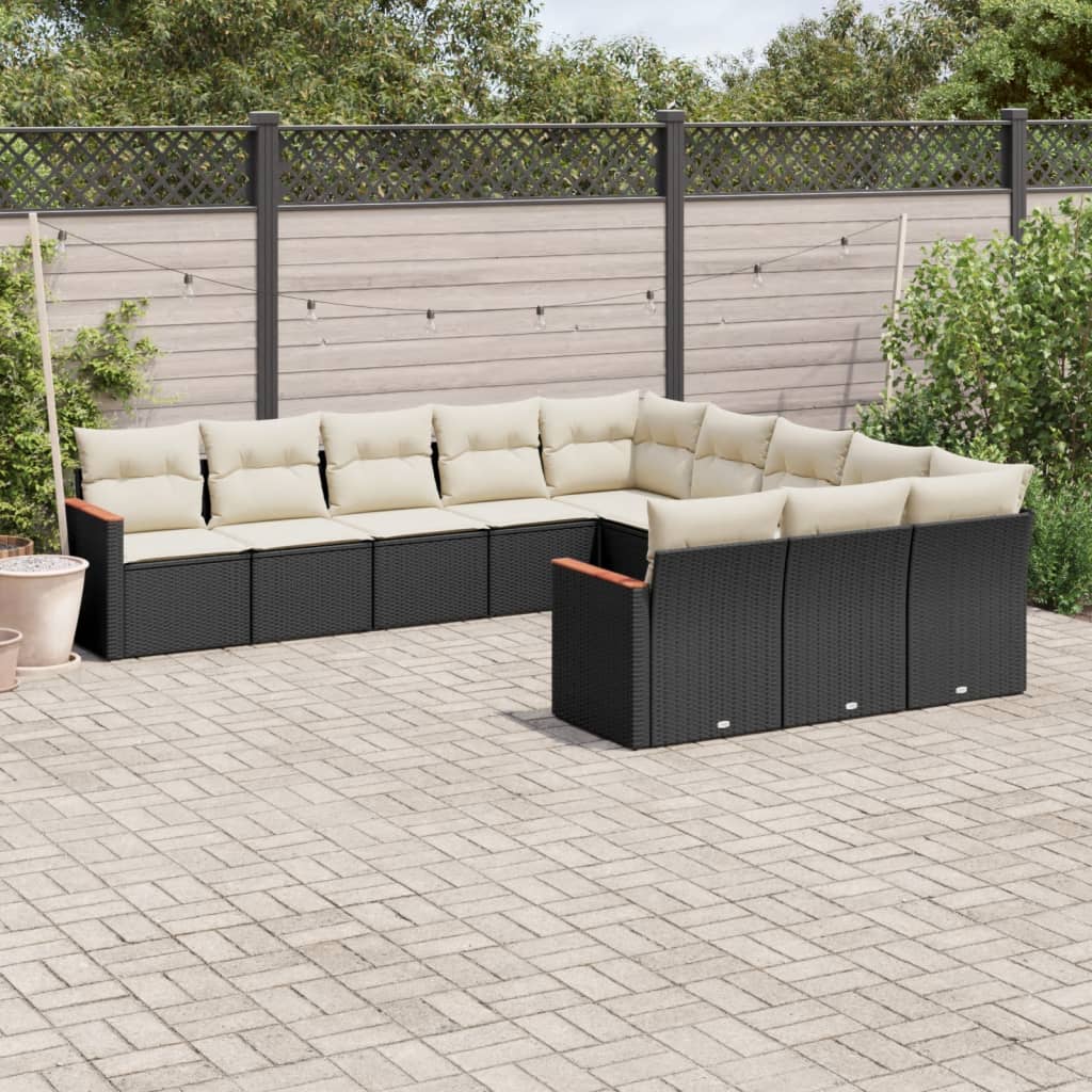 Set Divani Da Giardino 11 Pz Con Cuscini In Polyrattan Nero