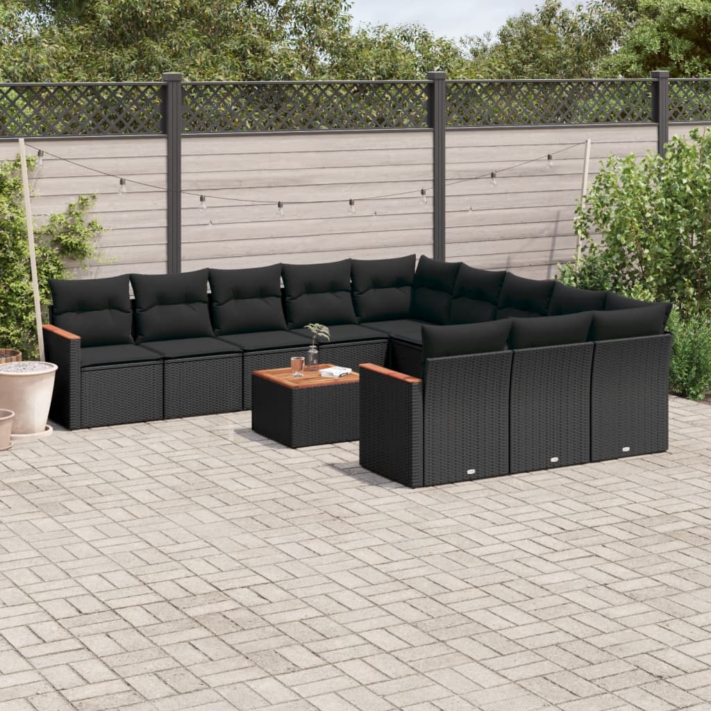Set Divani Da Giardino 12 Pz Con Cuscini Nero In Polyrattan