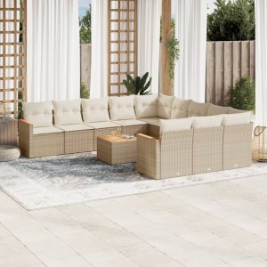 Set Divani Da Giardino 12 Pz Con Cuscini Beige In Polyrattan