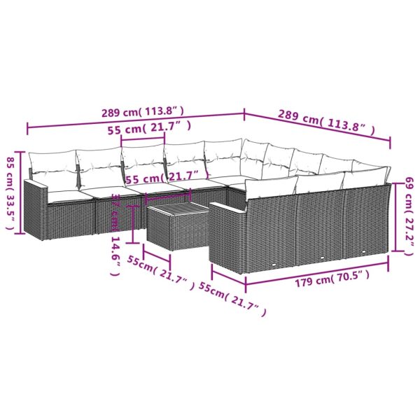 Set Divani Da Giardino 12 Pz Con Cuscini Grigio In Polyrattan - Image 3
