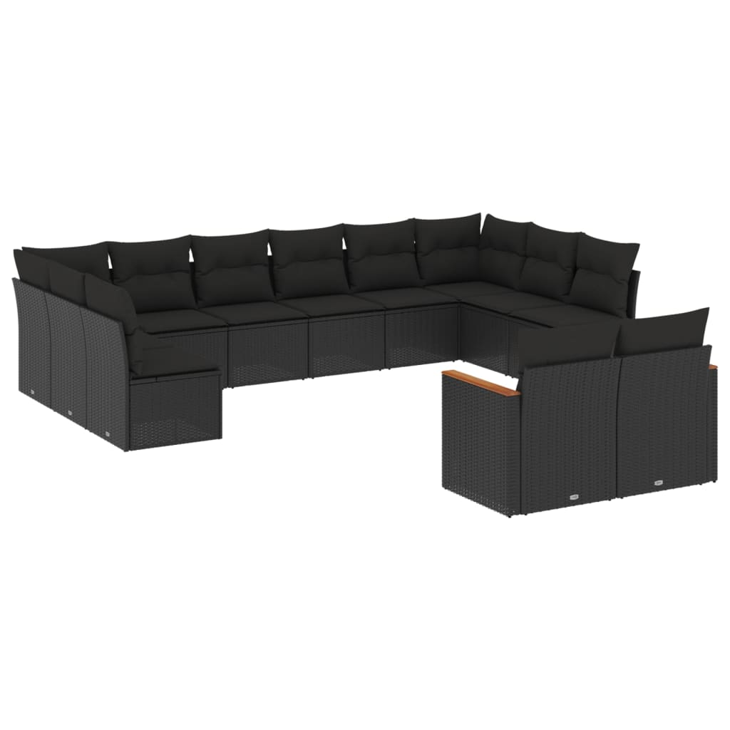 Set Divani Da Giardino 12 Pz Con Cuscini Nero In Polyrattan - Image 2