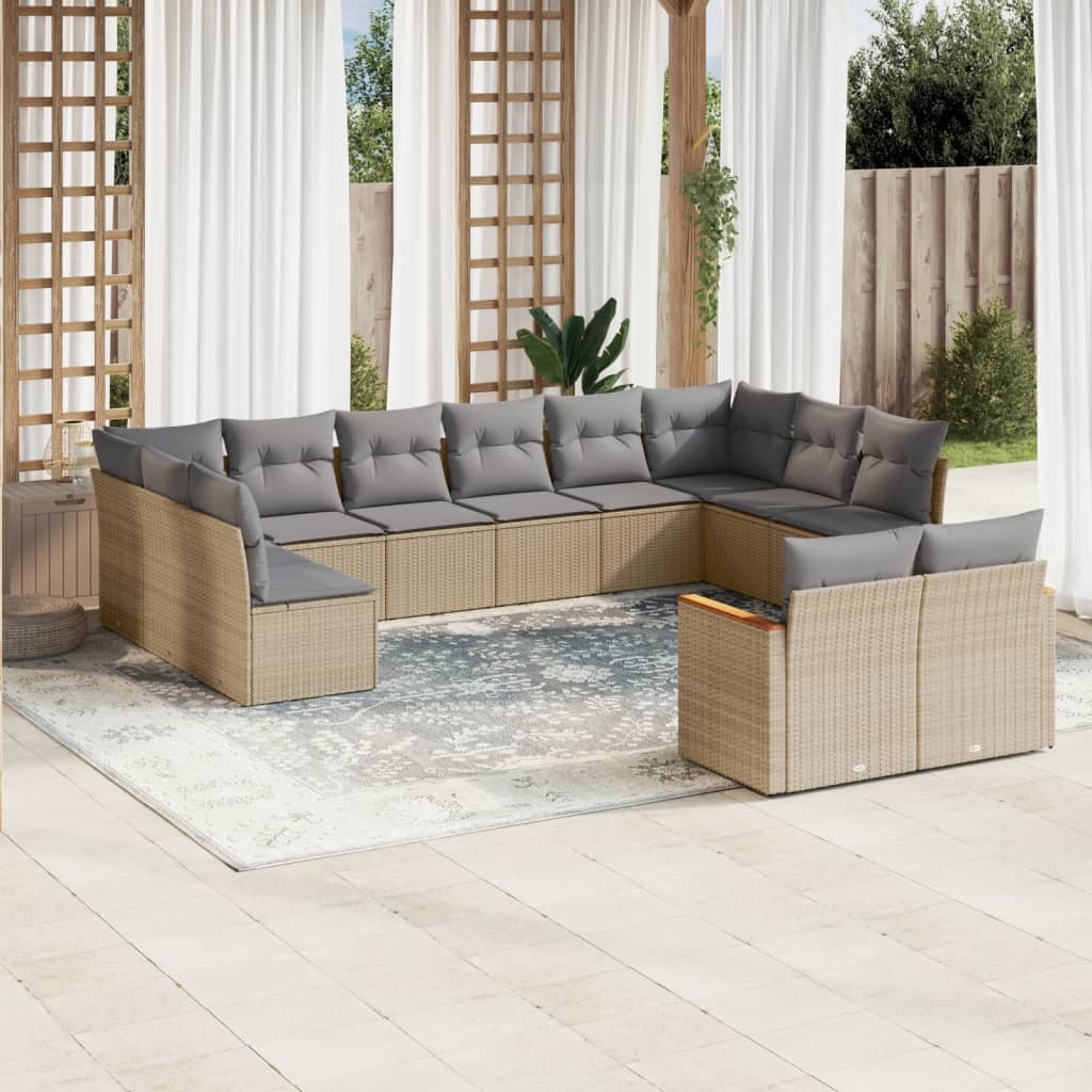 Set Divani Da Giardino 12 Pz Con Cuscini Beige In Polyrattan