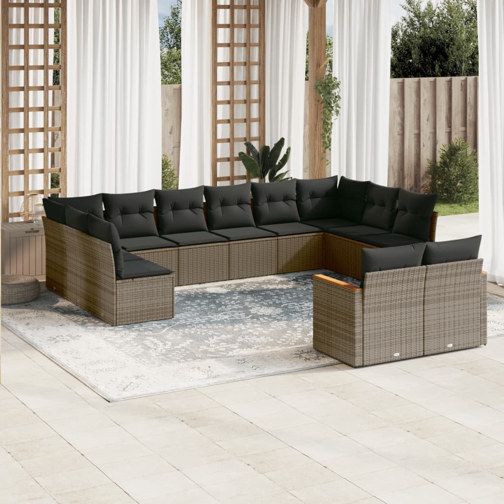 Set Divani Da Giardino 12 Pz Con Cuscini Grigio In Polyrattan