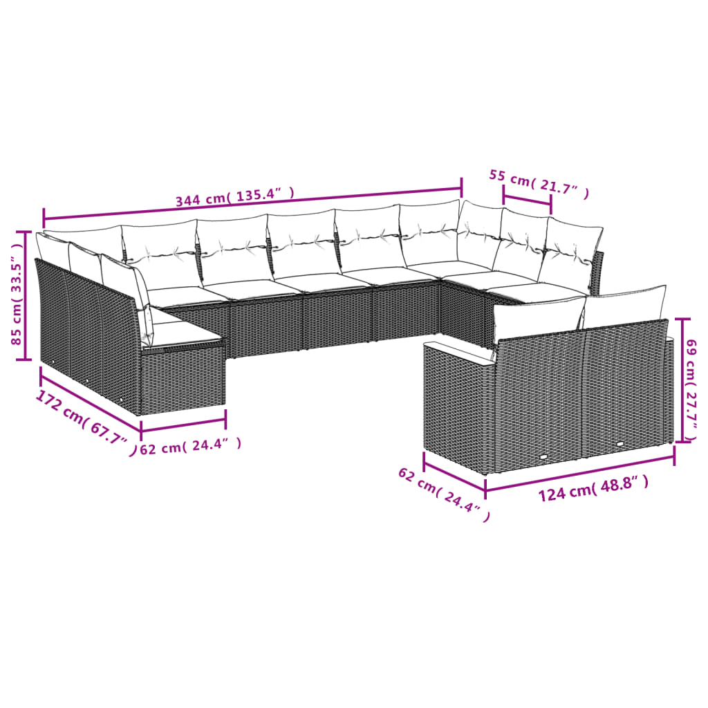 Set Divani Da Giardino 12 Pz Con Cuscini Grigio In Polyrattan - Image 3