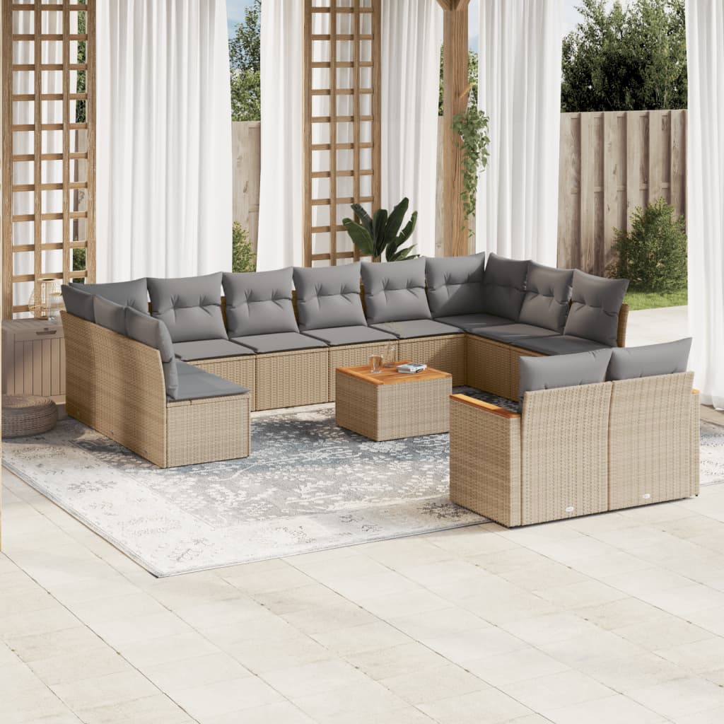 Set Divano Da Giardino 13 Pz Con Cuscini Beige In Polyrattan