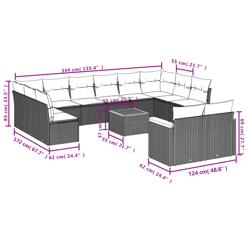 Set Divano Da Giardino 13 Pz Con Cuscini Beige In Polyrattan - Image 3