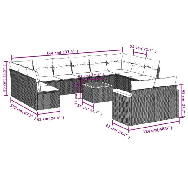 Set Divani Da Giardino 13 Pz Con Cuscini Grigio In Polyrattan - Image 3