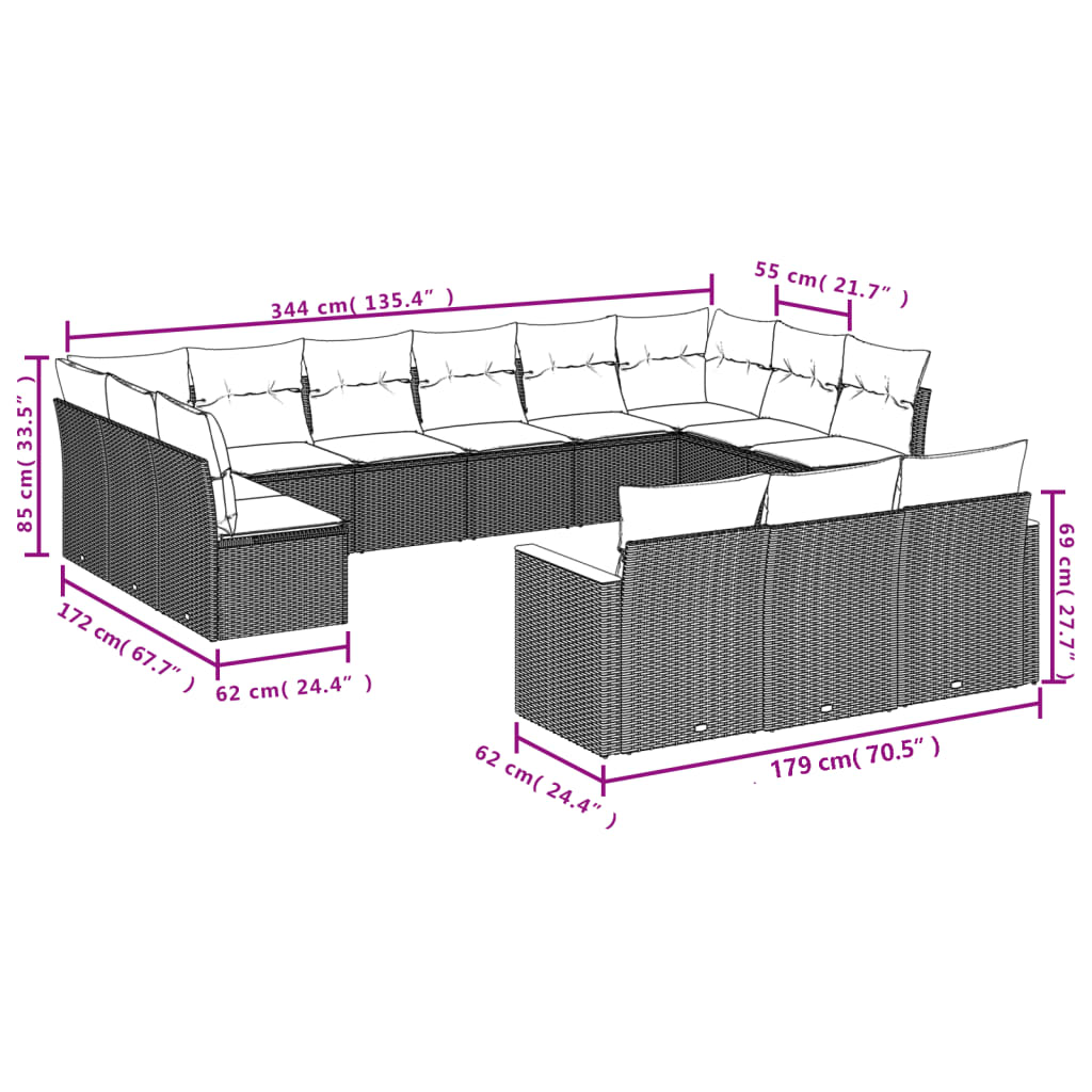 Set Divani Da Giardino 13 Pz Con Cuscini Grigio In Polyrattan - Image 3