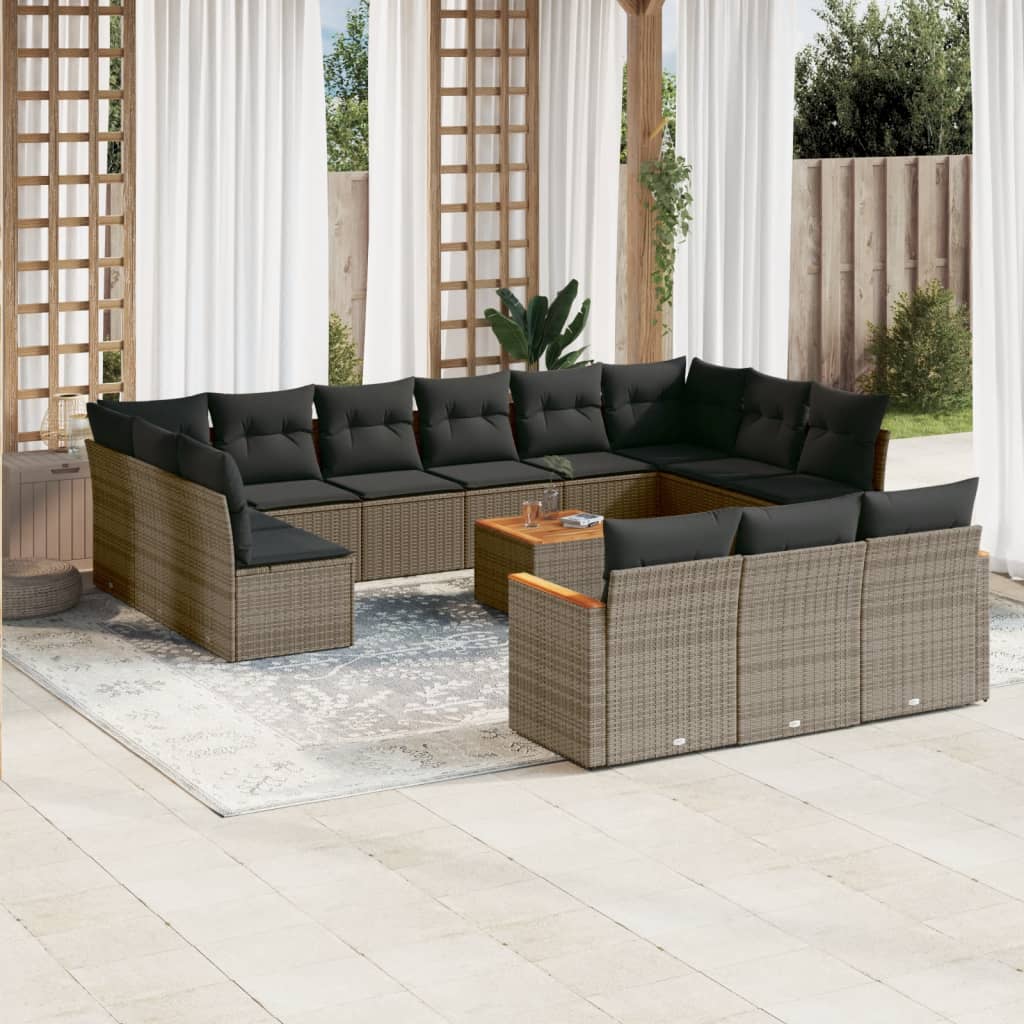 Set Divani Da Giardino 14pz Con Cuscini In Polyrattan Grigio