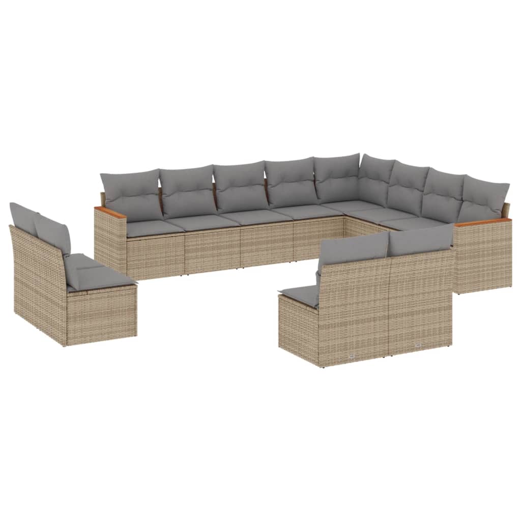 Set Divani Da Giardino 12 Pz Con Cuscini Beige In Polyrattan - Image 2