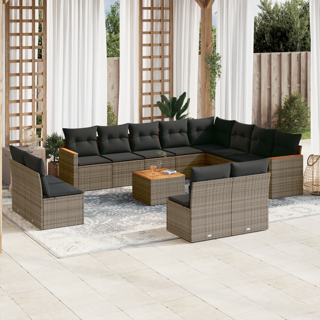 Set Divani Da Giardino 13 Pz Con Cuscini Grigio In Polyrattan