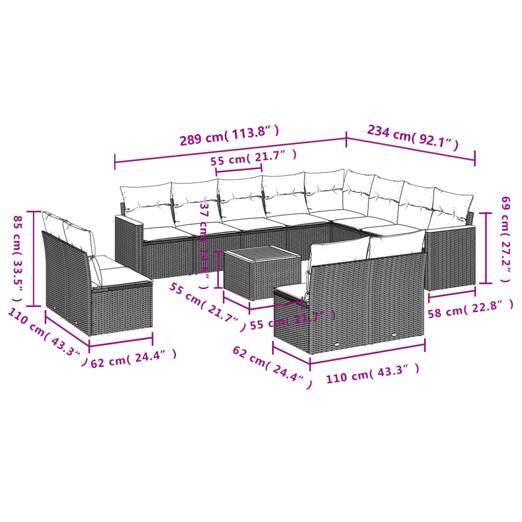 Set Divani Da Giardino 13 Pz Con Cuscini Grigio In Polyrattan - Image 3