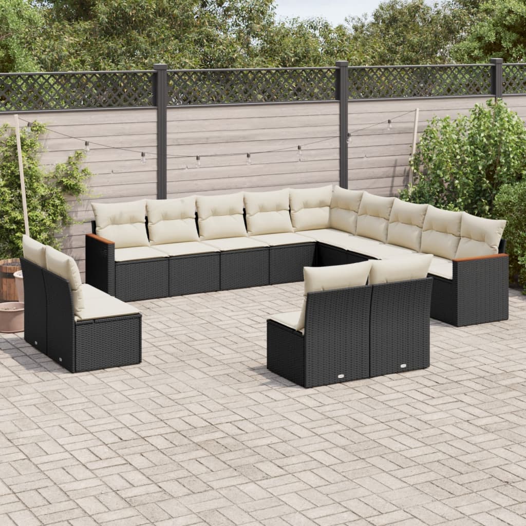Set Divani Da Giardino 13pz Con Cuscini Nero In Polyrattan