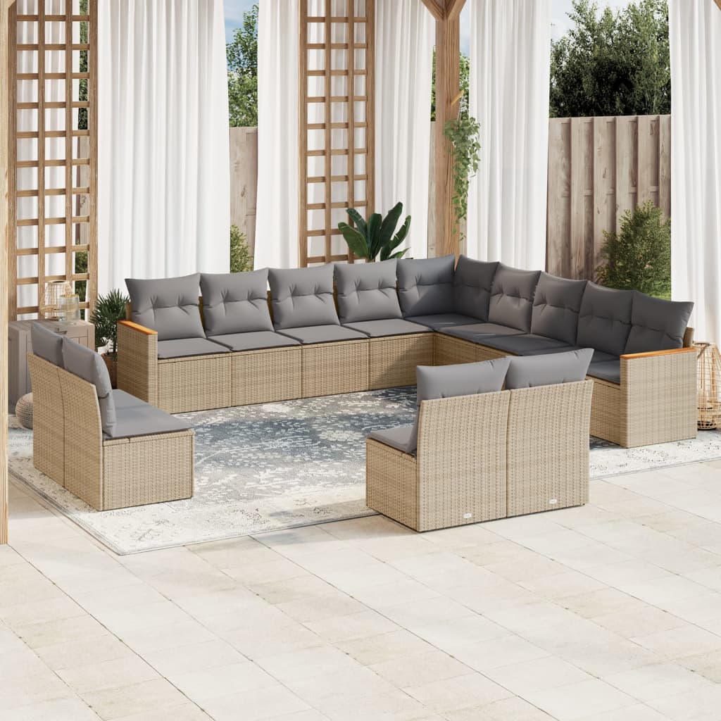 Set Divano Da Giardino 13 Pz Con Cuscini Beige In Polyrattan