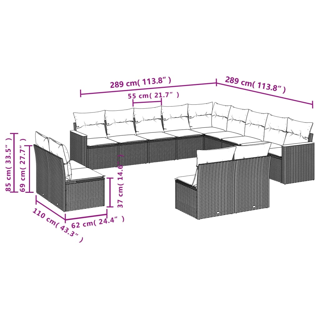 Set Divano Da Giardino 13 Pz Con Cuscini Beige In Polyrattan - Image 3