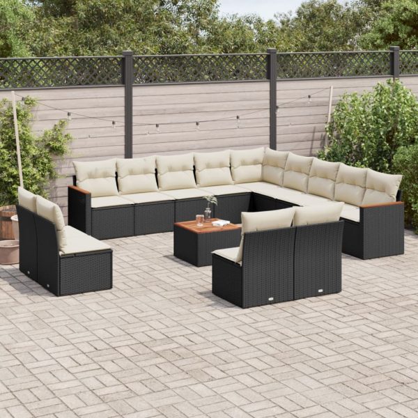 Set Divani Da Giardino 14pz Con Cuscini In Polyrattan Nero