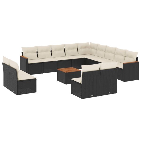 Set Divani Da Giardino 14pz Con Cuscini In Polyrattan Nero - Image 2
