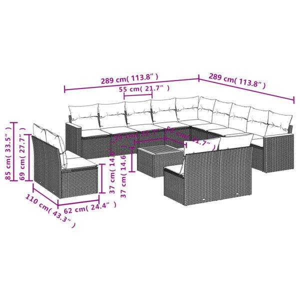 Set Divani Da Giardino 14pz Con Cuscini In Polyrattan Nero - Image 3