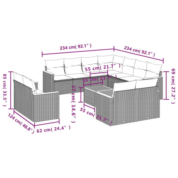 Set Divani Da Giardino 12 Pz Con Cuscini Nero In Polyrattan - Image 3