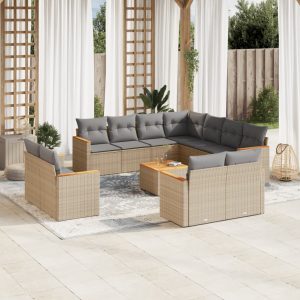 Set Divani Da Giardino 12 Pz Con Cuscini Beige In Polyrattan