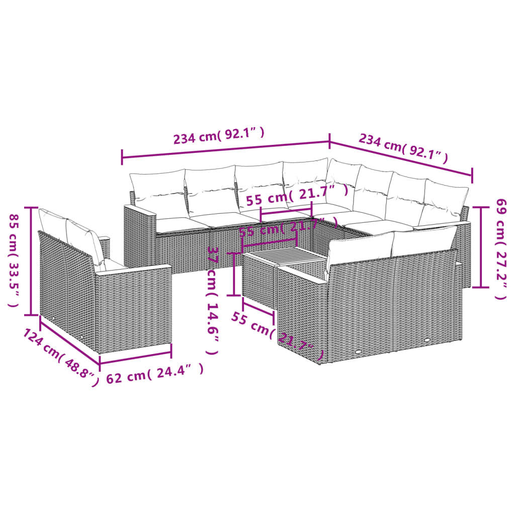 Set Divani Da Giardino 12 Pz Con Cuscini Grigio In Polyrattan - Image 3
