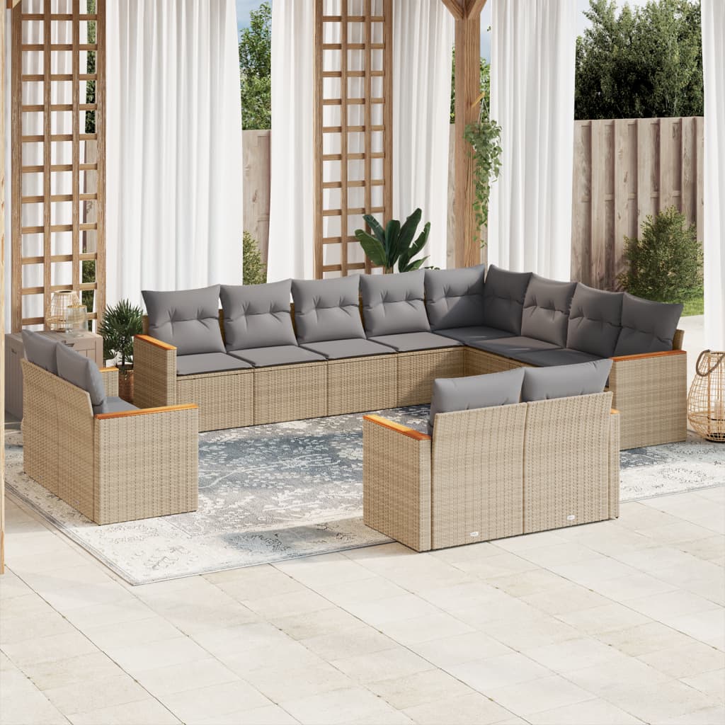 Set Divani Da Giardino 12 Pz Con Cuscini Beige In Polyrattan