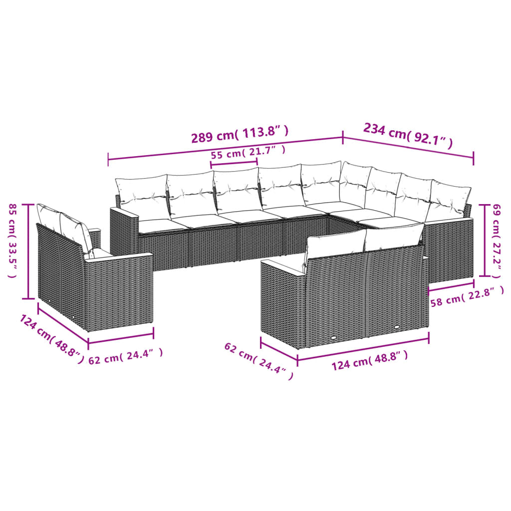 Set Divani Da Giardino 12 Pz Con Cuscini Beige In Polyrattan - Image 3