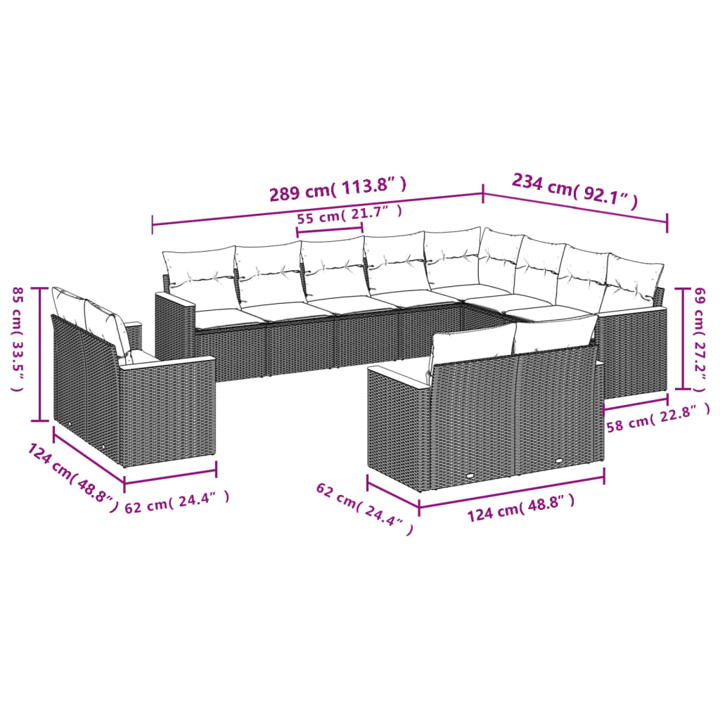 Set Divani Da Giardino 12 Pz Con Cuscini Grigio In Polyrattan - Image 3