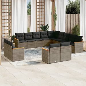 Set Divani Da Giardino 13 Pz Con Cuscini Grigio In Polyrattan