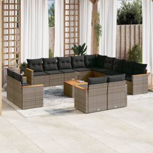 Set Divani Da Giardino 14pz Con Cuscini In Polyrattan Grigio