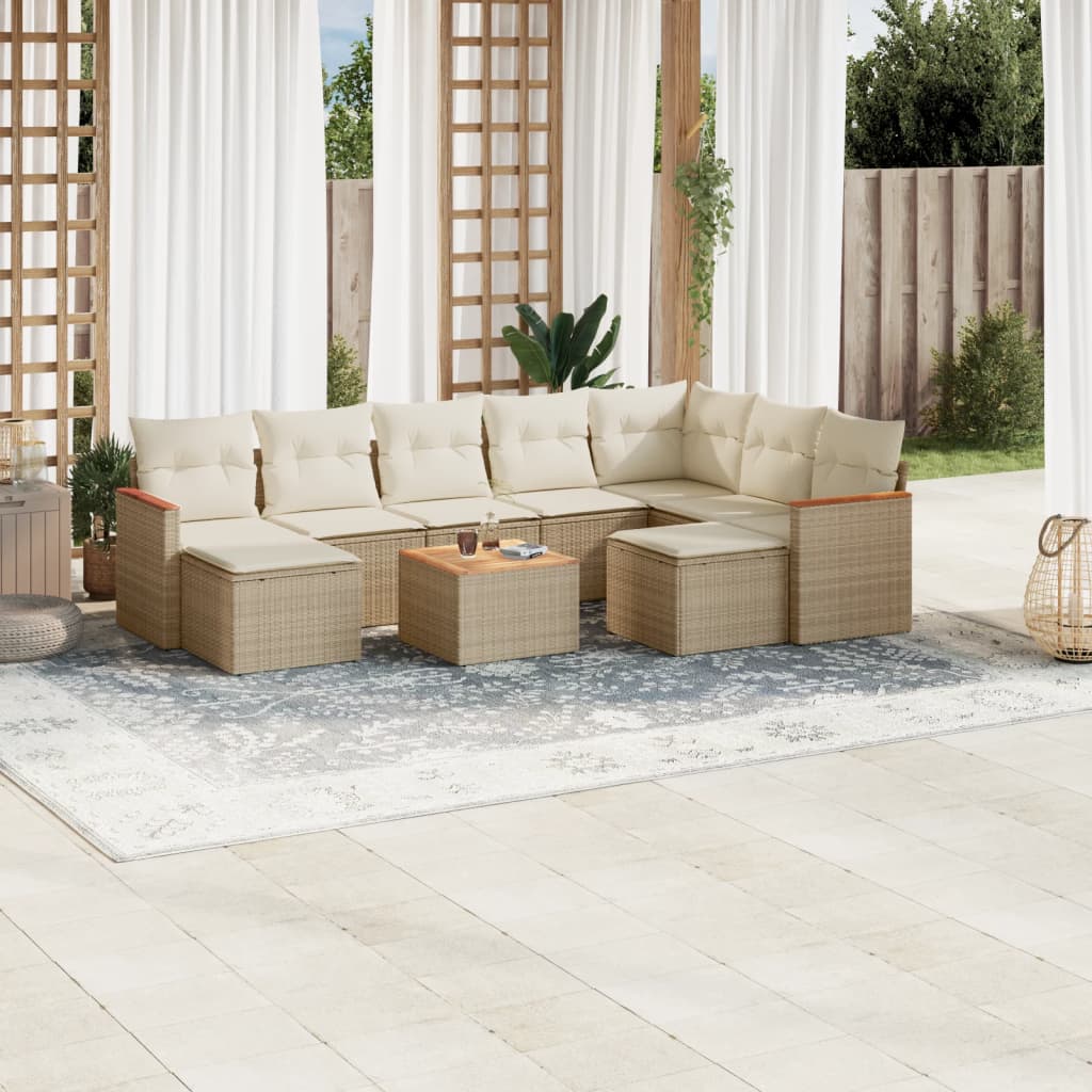 Set Divano Da Giardino 10 Pz Con Cuscini Beige In Polyrattan