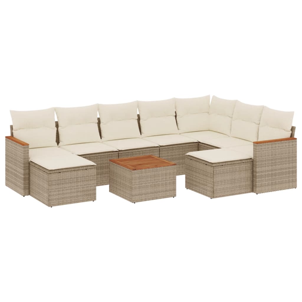 Set Divano Da Giardino 10 Pz Con Cuscini Beige In Polyrattan - Image 2