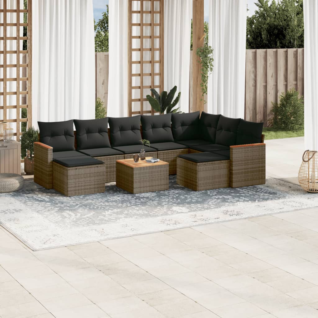 Set Divano Da Giardino 10 Pz Con Cuscini Grigio In Polyrattan