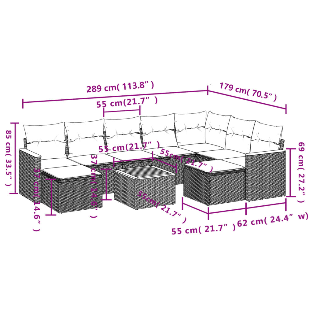 Set Divano Da Giardino 10 Pz Con Cuscini Grigio In Polyrattan - Image 3