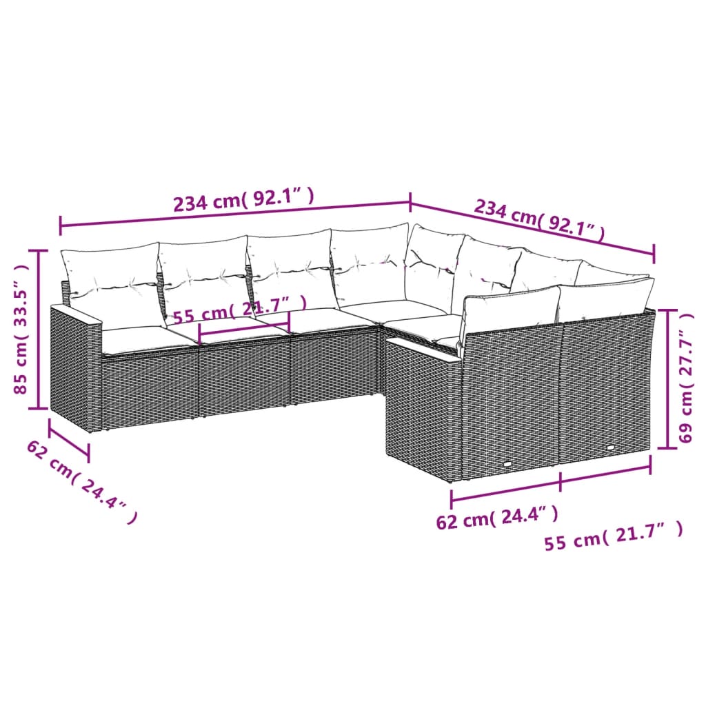 Set Divani Da Giardino Con Cuscini 8 Pz Nero In Polyrattan - Image 3