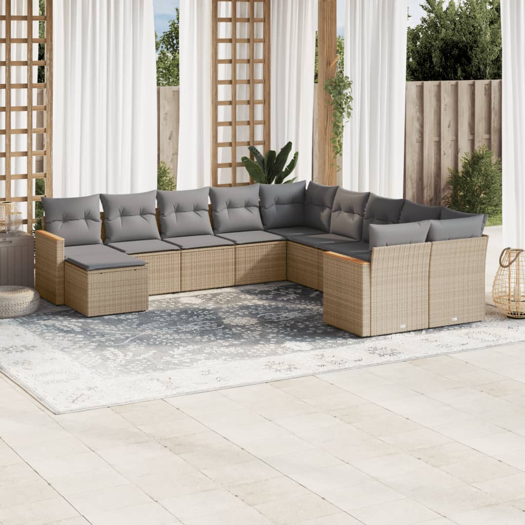 Set Divani Da Giardino 11 Pz Con Cuscini Beige In Polyrattan