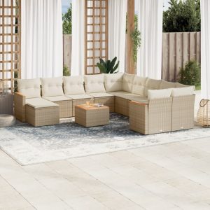 Set Divani Da Giardino 12 Pz Con Cuscini Beige In Polyrattan