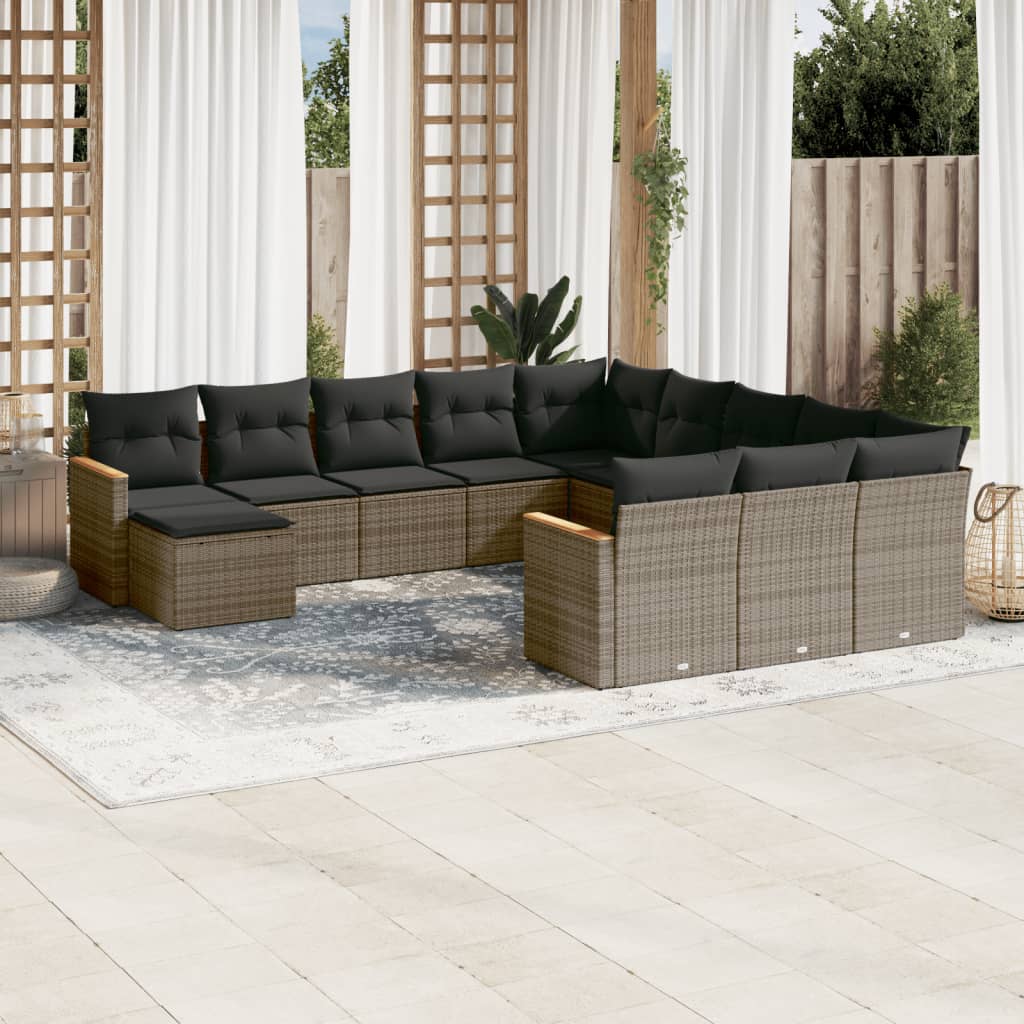 Set Divani Da Giardino 12 Pz Con Cuscini Grigio In Polyrattan