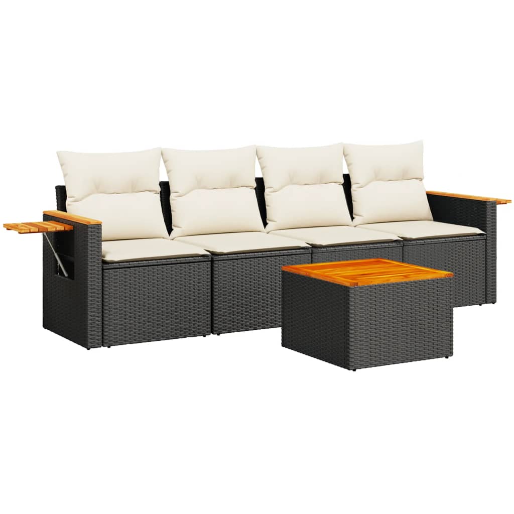 Set Divani Da Giardino 5 Pz Con Cuscini In Polyrattan Nero - Image 2