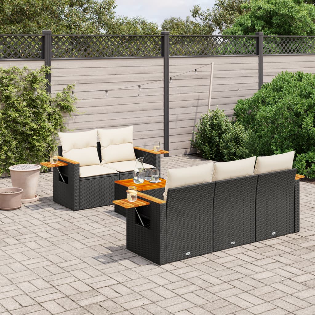 Set Divano Da Giardino 6 Pz Con Cuscini Nero In Polyrattan