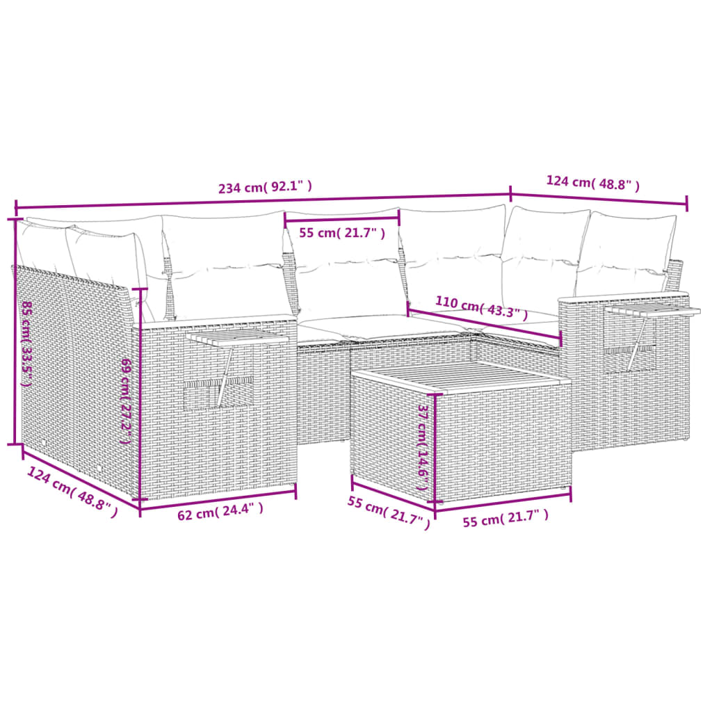 Set Divani Da Giardino Con Cuscini 7pz Nero Polyrattan - Image 3