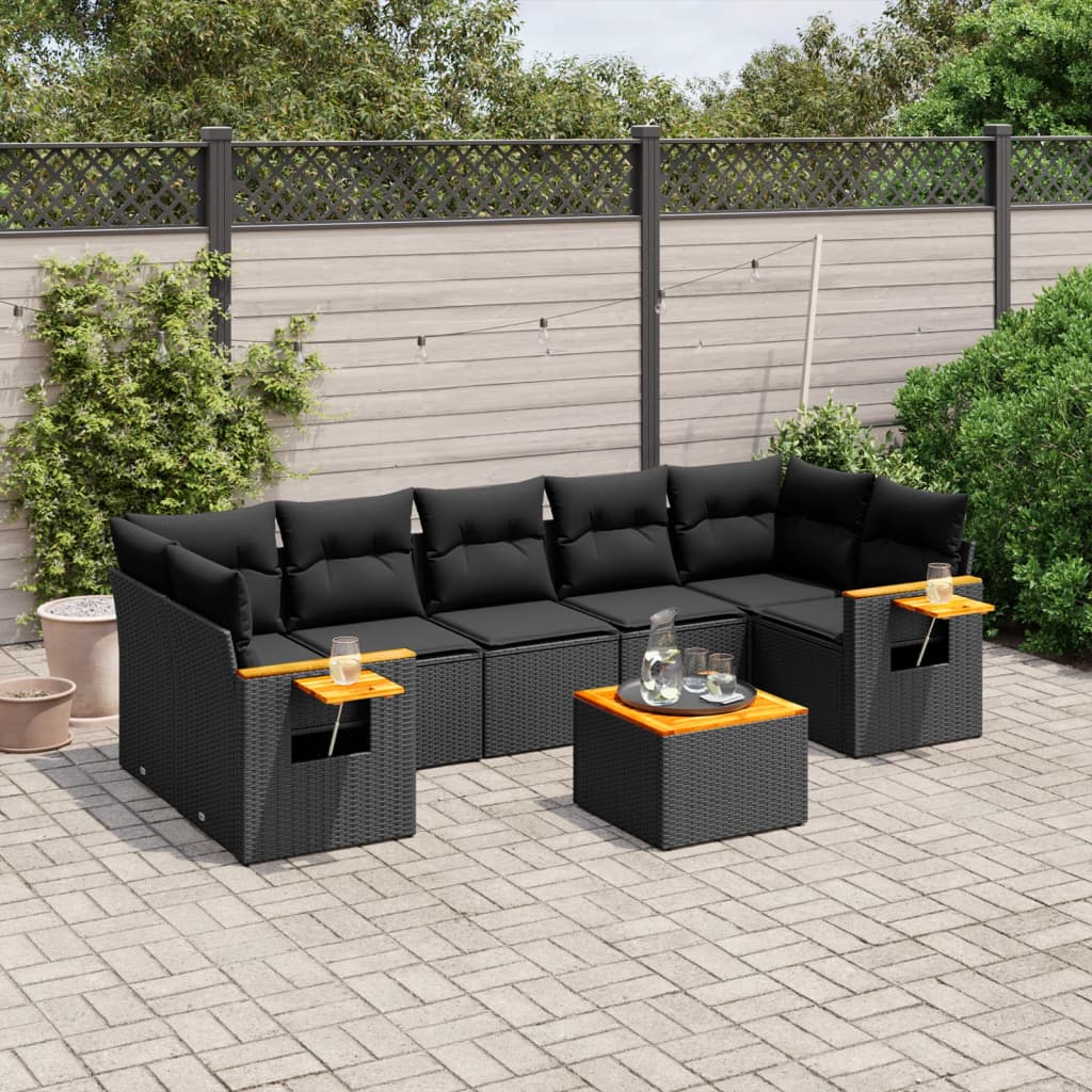 Set Divani Da Giardino Con Cuscini 8 Pz Nero In Polyrattan
