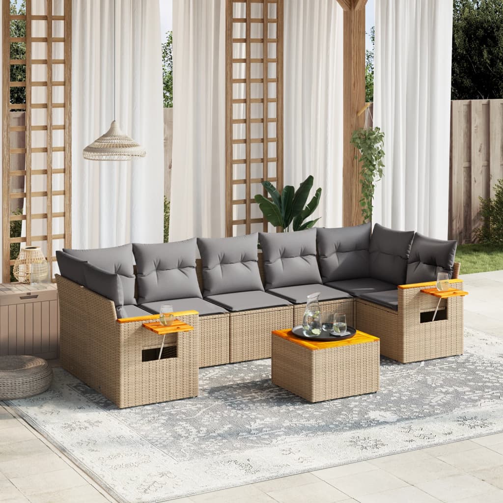 Set Divano Da Giardino 8 Pz Con Cuscini Beige In Polyrattan