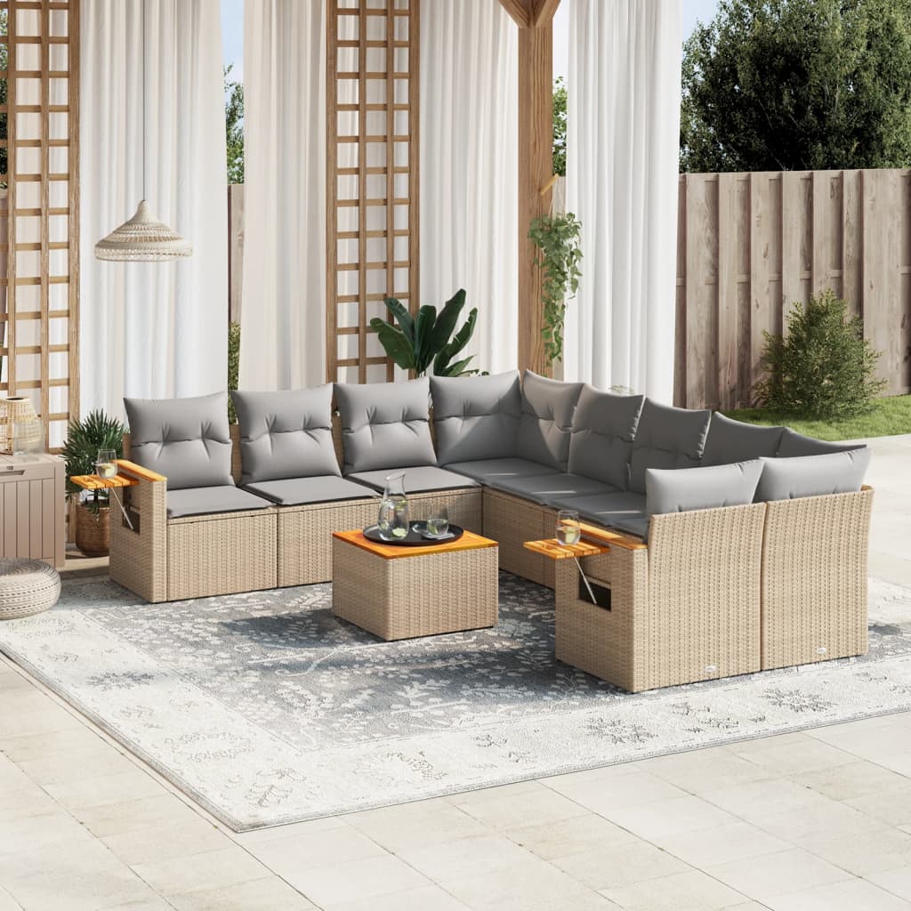 Set Divano Da Giardino 9 Pz Con Cuscini Beige In Polyrattan